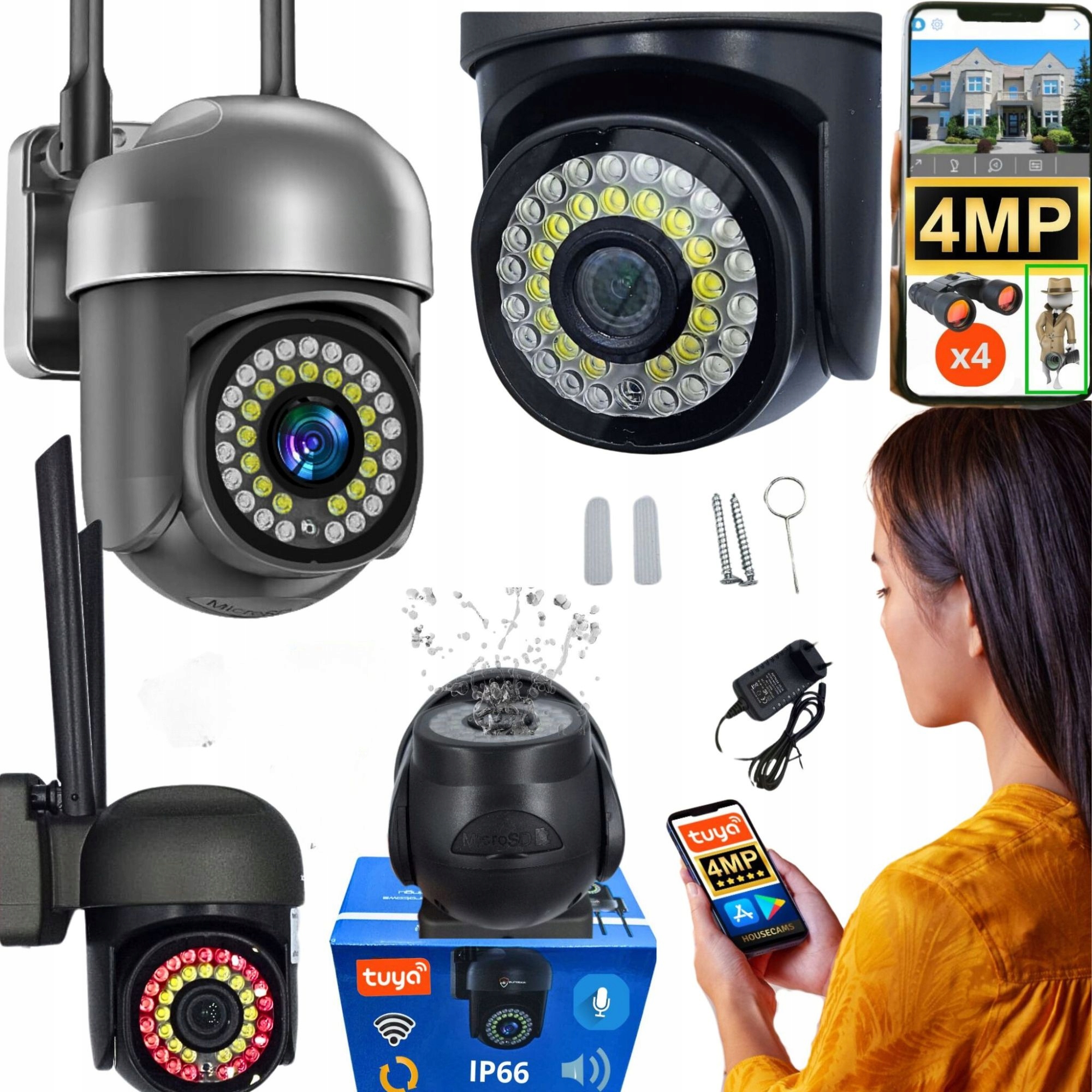 HOUSECAMS IP kamera POHYBOVÝ SENZOR ALARMOVÁ LAMPA 4MPX INFRAČERVENÝ DETEKTOR